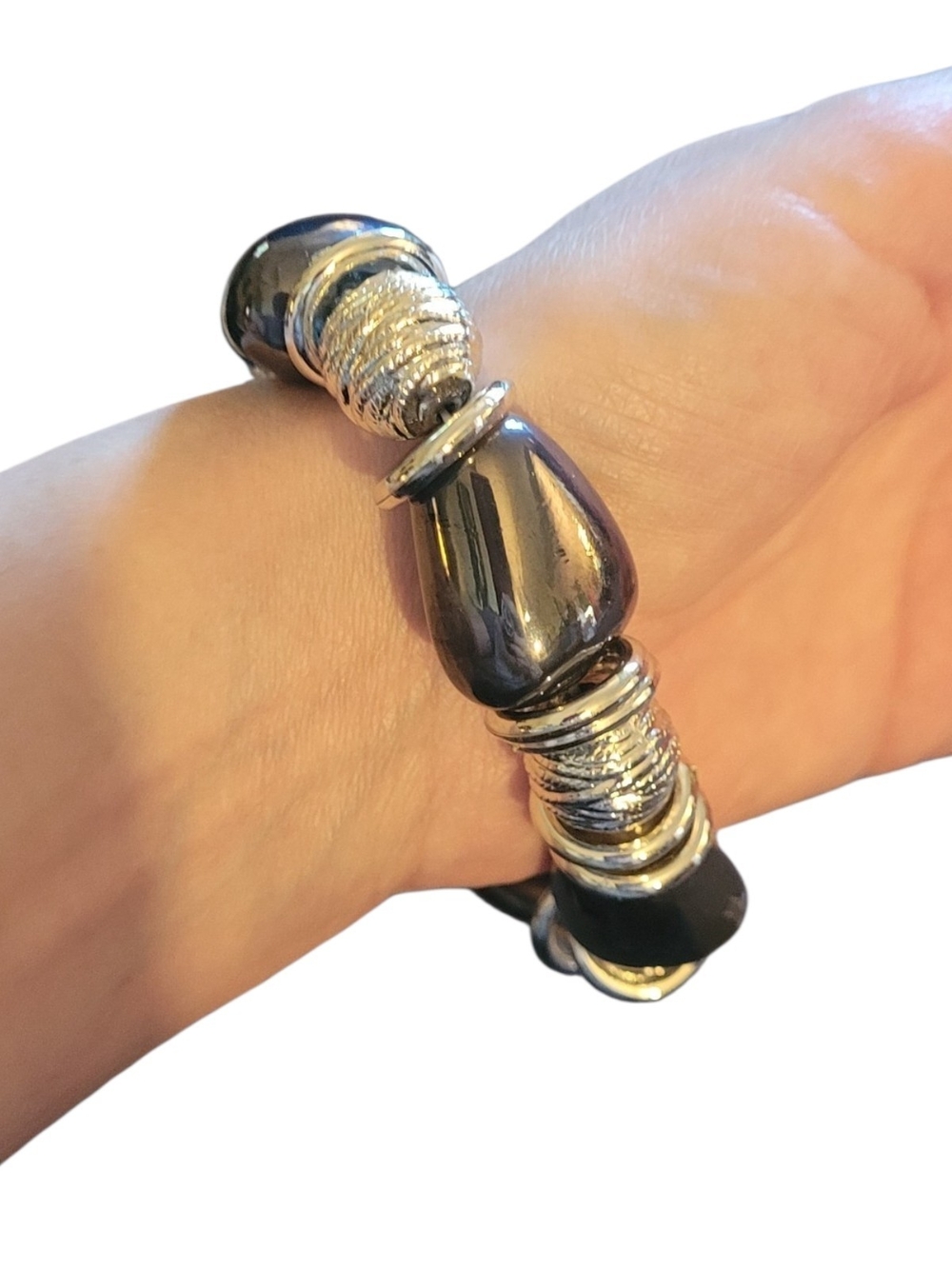 Hematite and Silver Accent Stretch Bracelet